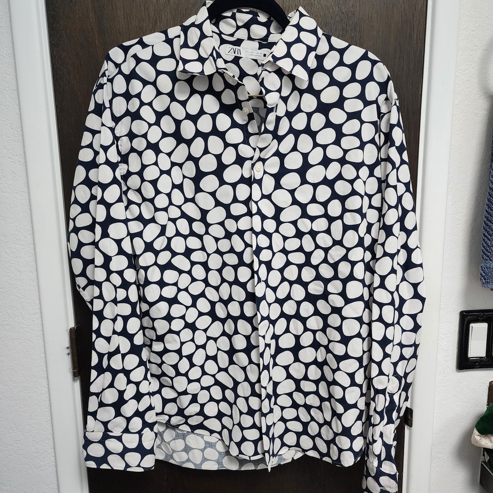 Zara Black and White Amorphous Pattern Cotton Shirt